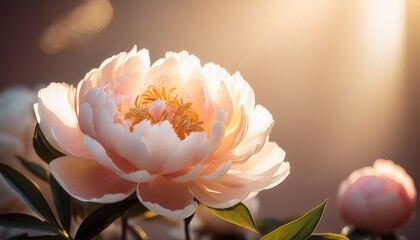 blooming peony flower with natural light elegance and beauty