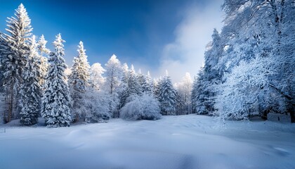 Fototapeta premium a snowy winter forest with frost covered trees and a blanket of snow covering the ground a snowy winter forest with frost covered trees and a blanket of snow on the ground