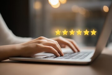 Online survey for customer satisfaction where clients rate their experience provide five star feedback and influence business reputation
