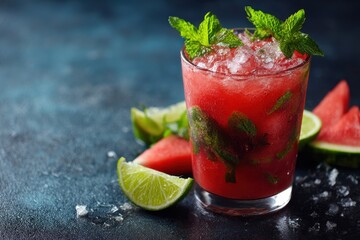 Watermelon drink either spiked or virgin mint lime mojito