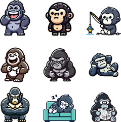 set collection cute gorilla activity expression vector