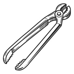 Black metal tongs with serrated jaws tool gripping