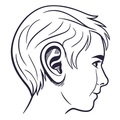 Boy's profile with ear detail head hair