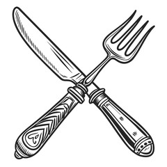 Crossed fork and knife illustration cutlery eating utensils