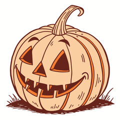 Grinning jack o lantern with carved face pumpkin happy