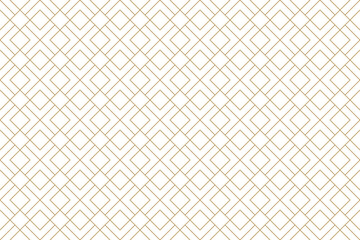 Seamless geometric pattern of delicate golden lines forming square diamond and grid design on white background, vector illustration.