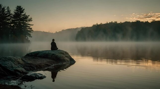 Meditation mindfulness nature calm lake peaceful zen spiritual wellness relaxation serene retreat morning light