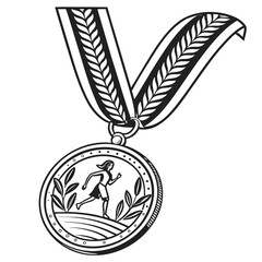 Running woman medal with laurel wreath award athlete