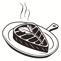 Steak on pan with steam cooking food