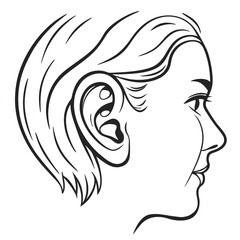 Woman ear and profile line art head face