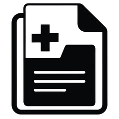 Obraz premium Clean black and white medical file icon for healthcare and documentation