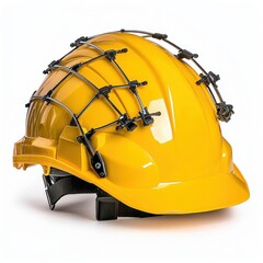 Yellow Hard Hat with Black Mesh Safety Net on White Background