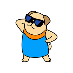 cartoon pug dog with sunglass