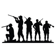 Naklejka premium Silhouette of Hunters A Hunting Party in Action