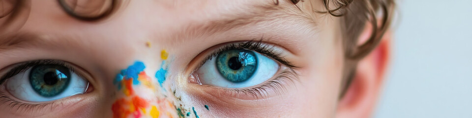 Fototapeta premium Close-up of Child's Face with Paint Splatters