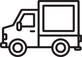 Black and white line drawing of a delivery truck vehicle transportation