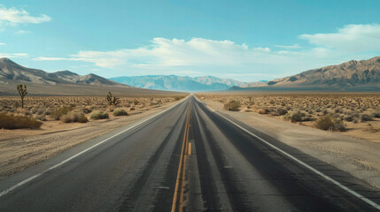 Fototapeta premium A high-quality AI-generated image of cinematic shot of a desert highway for commercial use.
