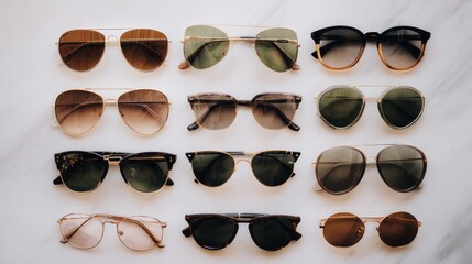 Sunglasses collection on white surface