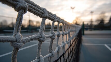 Tennis net at sunset