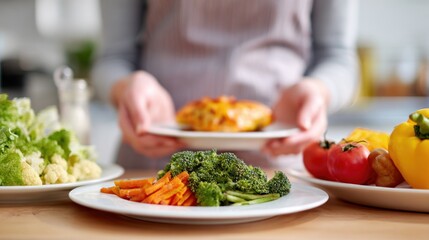 Woman holding plate of food, healthy meal