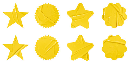 Set of vector yellow sticky note papers stars shapes and wrinkles, Copy space stickers or patches for preview tags labels design