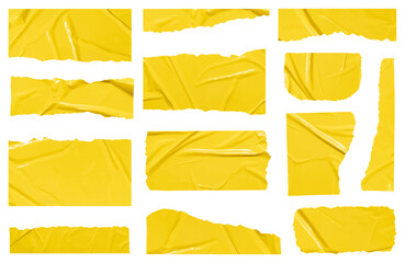 Set of vector yellow sticky note papers wrinkles,  Copy space stickers or patches for preview tags labels design
