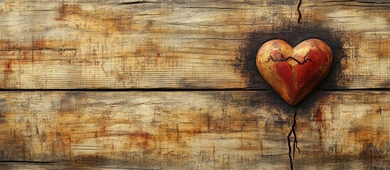 Broken Heart on Weathered Wood