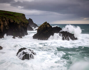 Fototapeta premium waves breaking on rocks
