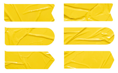 Set of vector yellow sticky note papers wrinkles,  Copy space stickers or patches for preview tags labels design