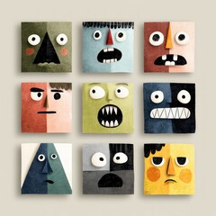 Expressive Square Face Illustrations