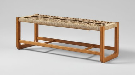 Handmade Wooden Bench with Woven Seat