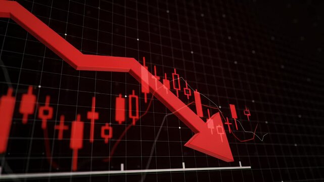 Red Stock Market Crash Arrow Descending on Grid Finance Illustration Backdrop