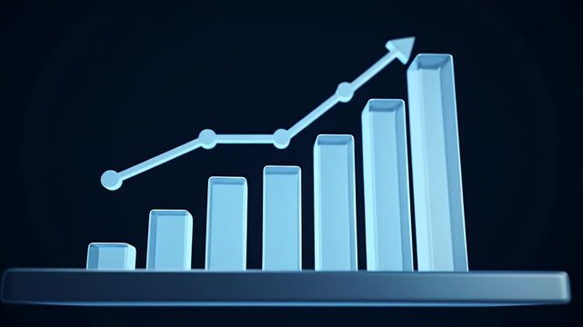 Rising Blue Bar Graph with Line Chart Showing Business Growth on Dark Background