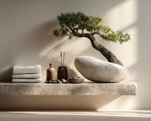 Zen Still Life with Bonsai and Stone