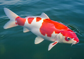 32K Ultra-Realistic Macro Underwater Photo of Premium Kohaku Koi Fish in Clear Pond