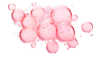 A cluster of translucent pink spheres floating against a stark transparent background creating a soft effect
