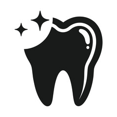 Clean black and white medical icon of a shiny tooth