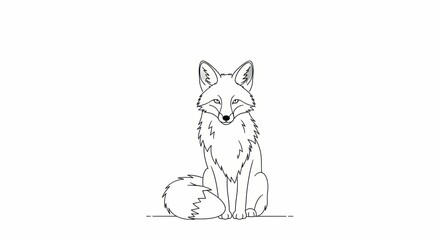 Obraz premium Elegant line art illustration of a sitting fox on white background