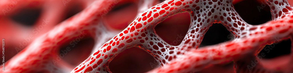 Poster digital rendering of red porous lattice structure