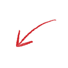 A red arrow marker is isolated on a transparent background. Hand-drawn red arrow icon.