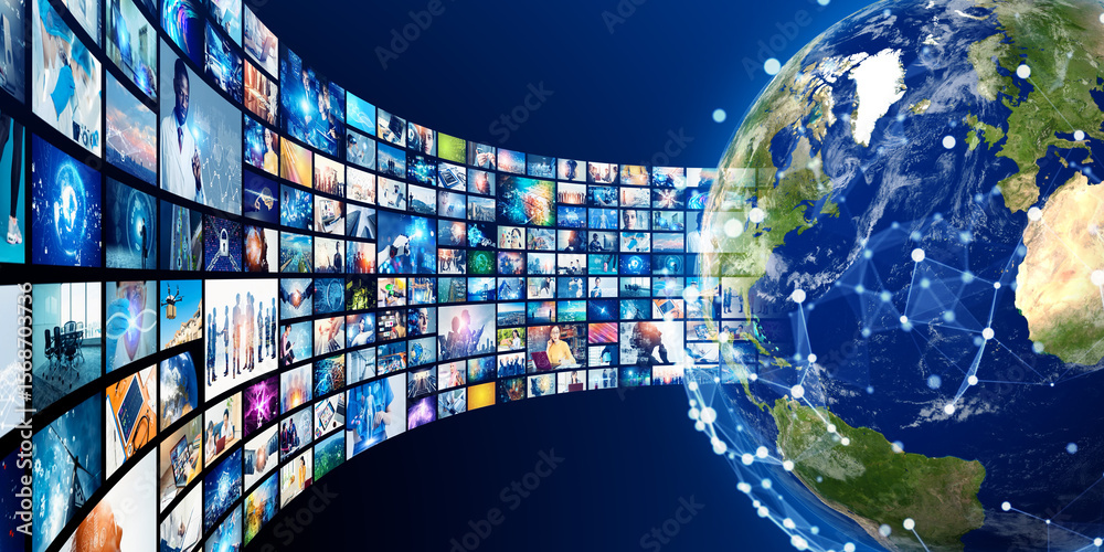 Poster earth and video content. wide angle visual for banners or advertisements.