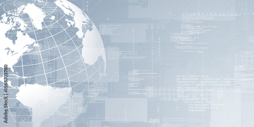 Poster Digital background with world map. Wide angle visual for banners or advertisements.