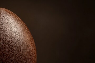 Close-up of a brown leather rugby ball against a dark background, leaving copy space.