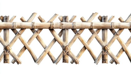 Seamless bamboo fence pattern, rustic diagonal weave, isolated on white.