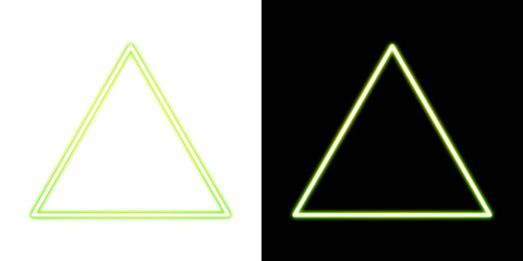 Neon green glowing triangle shape on transparent and black background
