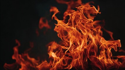 burning flame rising with flickering motion, dark ambient backdrop, fiery orange and red hues, slow motion detail