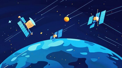 Naklejka premium Spacecraft orbiting Earth