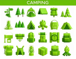 Realistic Camping Gear Collection, 3D Render