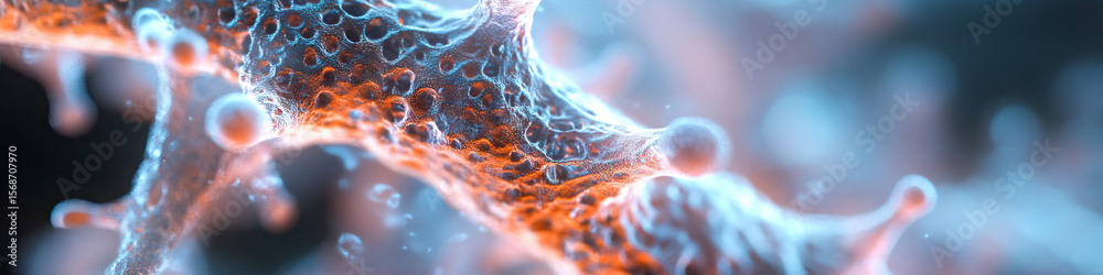 Poster three-dimensional render of porous branching structure with spherical elements
