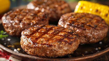 Summer vibes  grilled burgers and corn on the cob with an american flag for patriotic celebrations